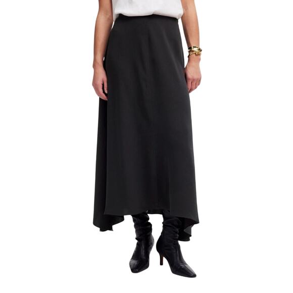 Madewell Black Crepe High-Low Midi Skirt 00 NWT Asymmetrical Hem Work Chic - Picture 1 of 8